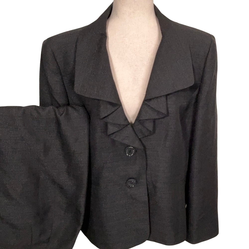 Le‎ Suit Womens 18 Black Ruffle Textured Shimmer Cocktail Formal Elegant Church